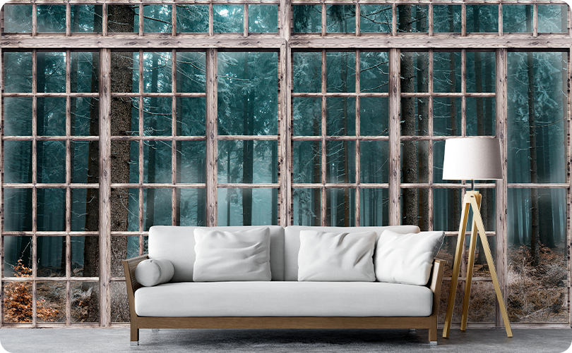 Window View Forest Living Room Wallpaper Mural