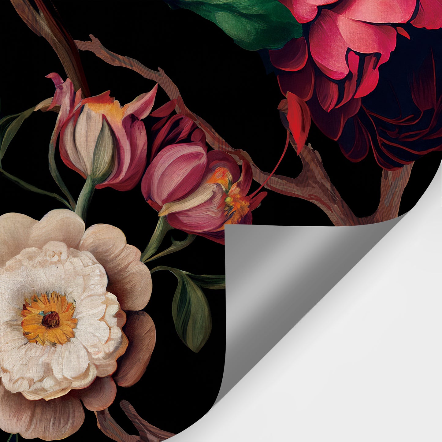 Floral Black Wallpaper Mural