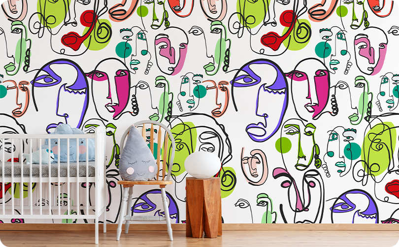 Abstract Picasso Colorful Face Wallpaper Mural