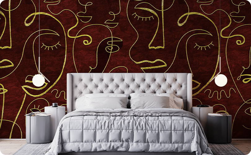 Abstract Red Gold Picasso Face Wallpaper Mural