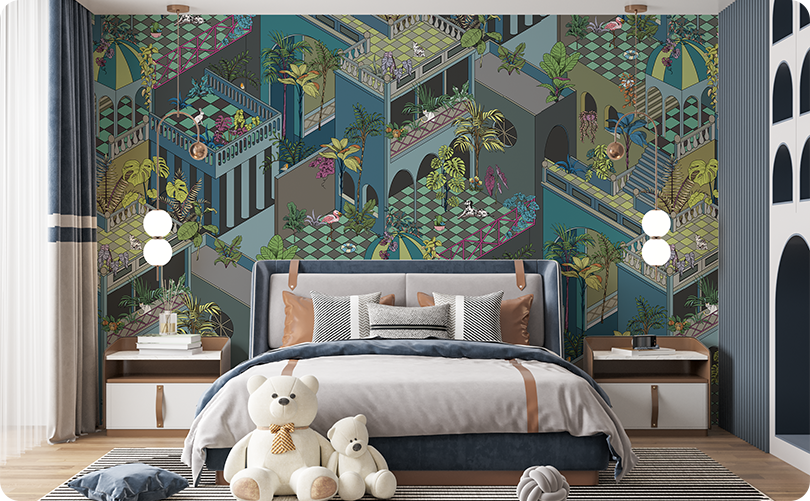 Cityspace Hand Drawn Cities Blue Wallpaper Mural