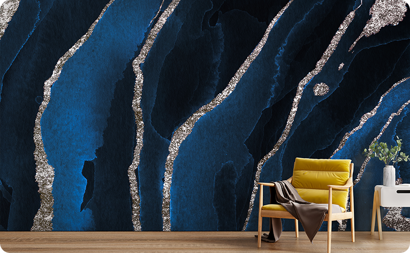 Marble Navy Blue Hot Silver Wallpaper Mural