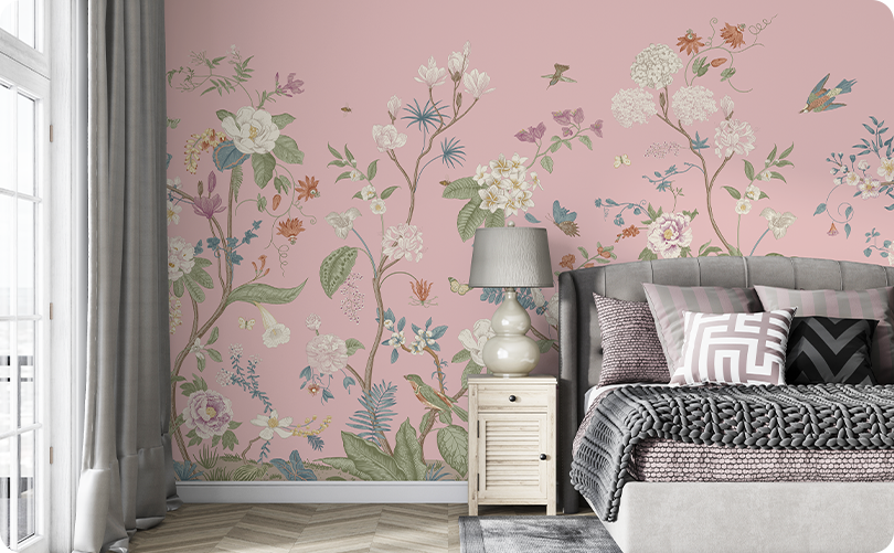 Floral Red Floral Wallpaper Mural