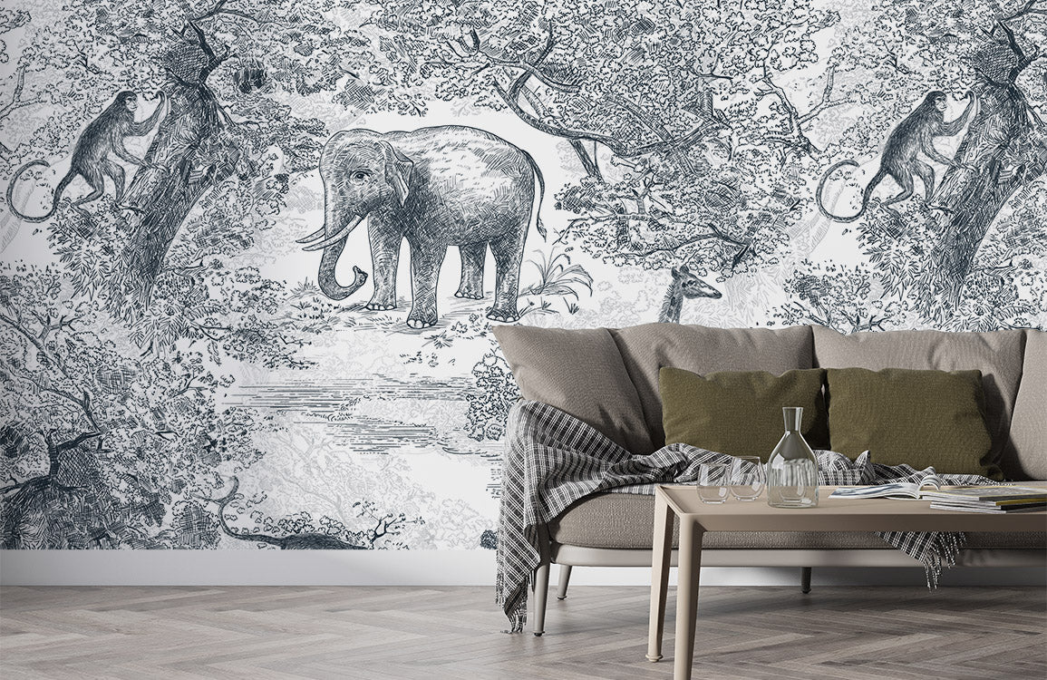 Animal Deep In The Jungle Blue Wallpaper Mural