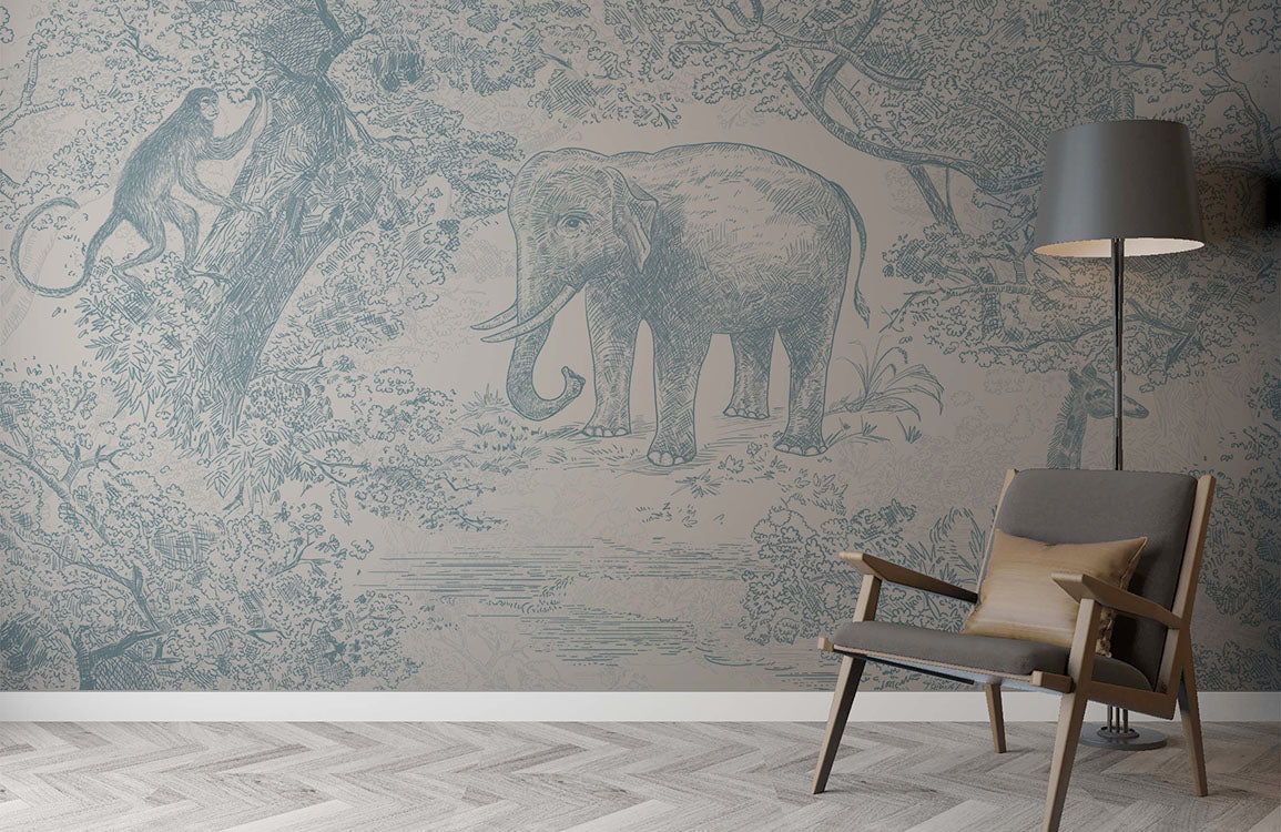 Vintage Forest Jungle Elephant Wallpaper Mural