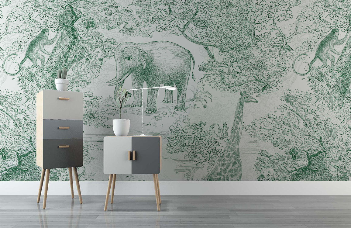 Animal Deep In The Jungle Green Wallpaper Mural