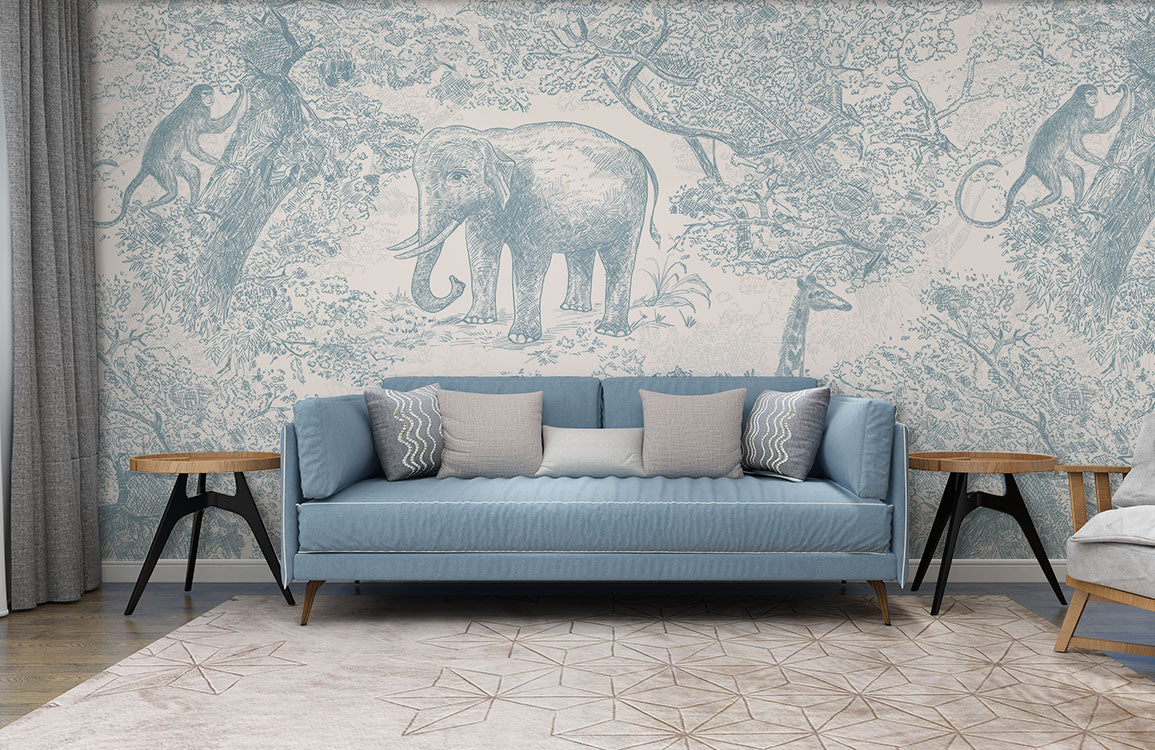 Vintage Forest Jungle Elephant Wallpaper Mural