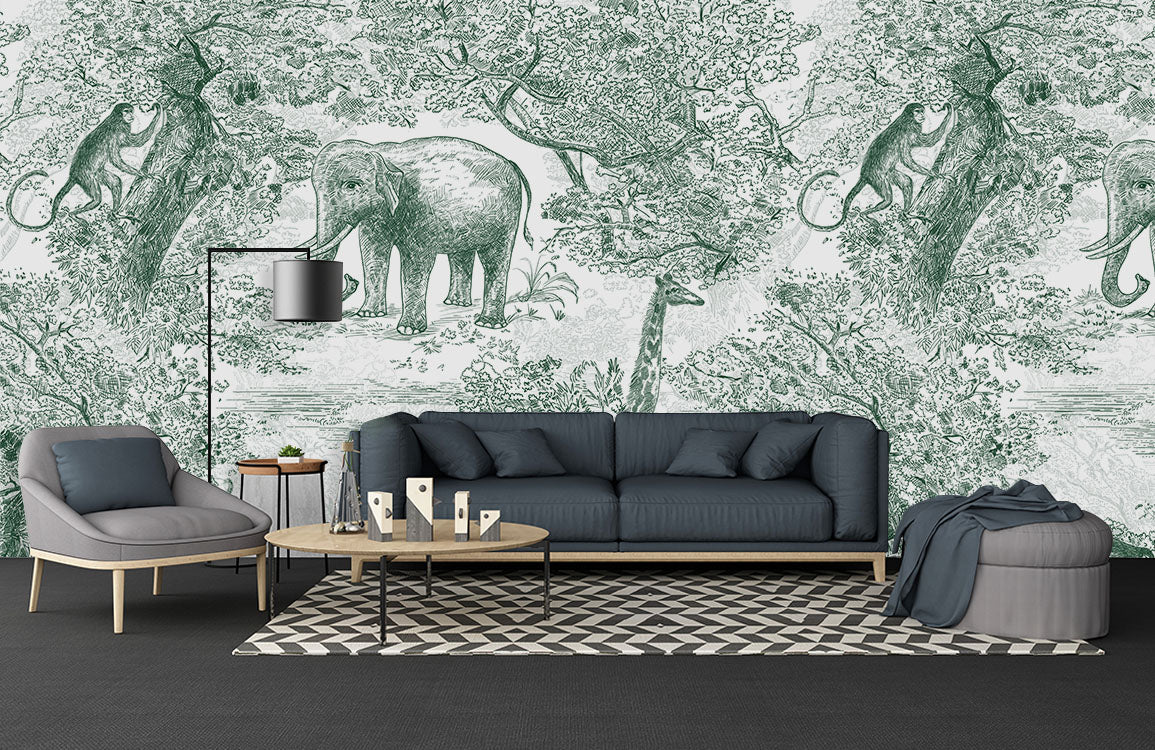 Animal Deep In The Jungle Green Wallpaper Mural