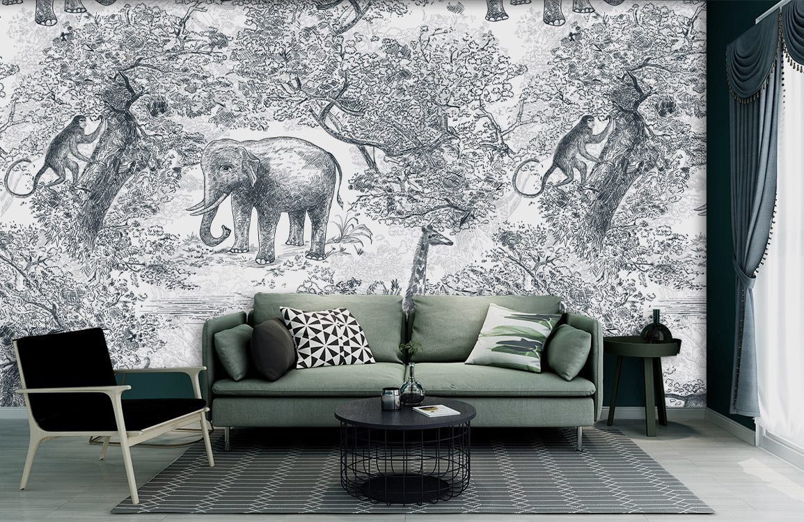 Animal Deep In The Jungle Blue Wallpaper Mural