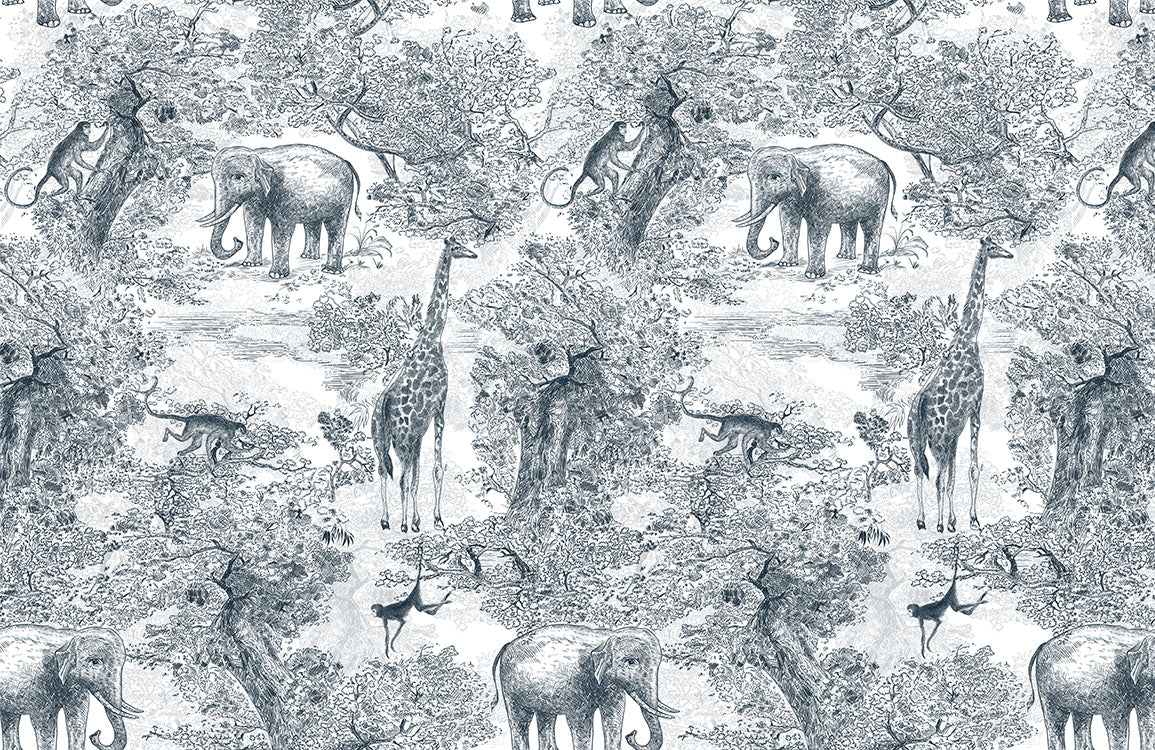 Animal Deep In The Jungle Blue Wallpaper Mural